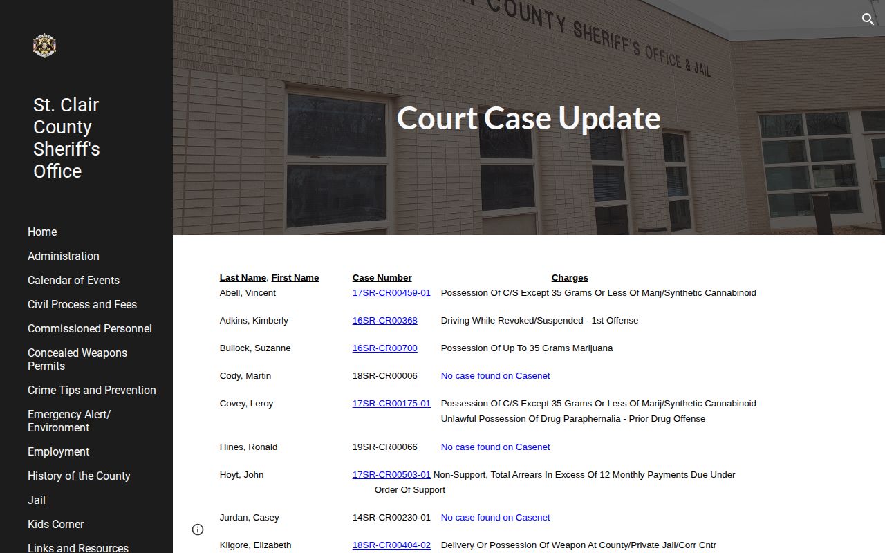 St. Clair County arrest court case update table fields