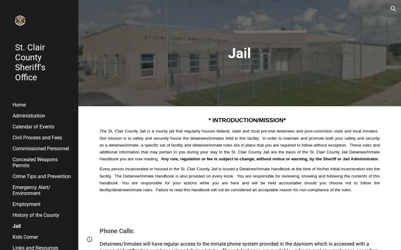 St. Clair County Jail page without a public recent arrest roster