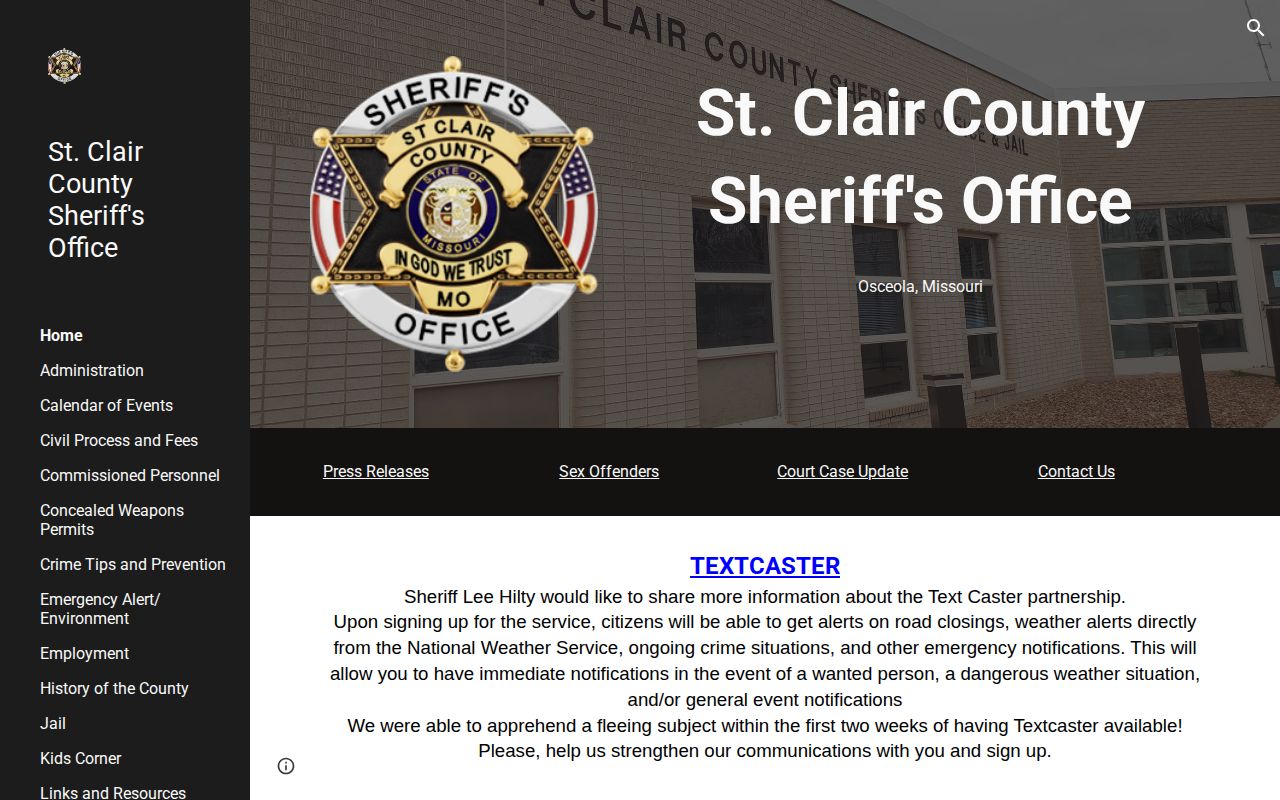 St. Clair County Sheriff Office homepage and public information links