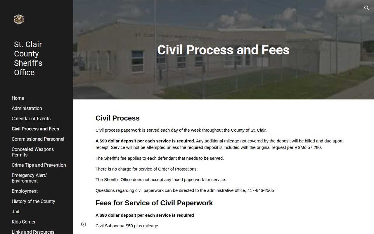 St. Clair County arrest record copy and research fee schedule