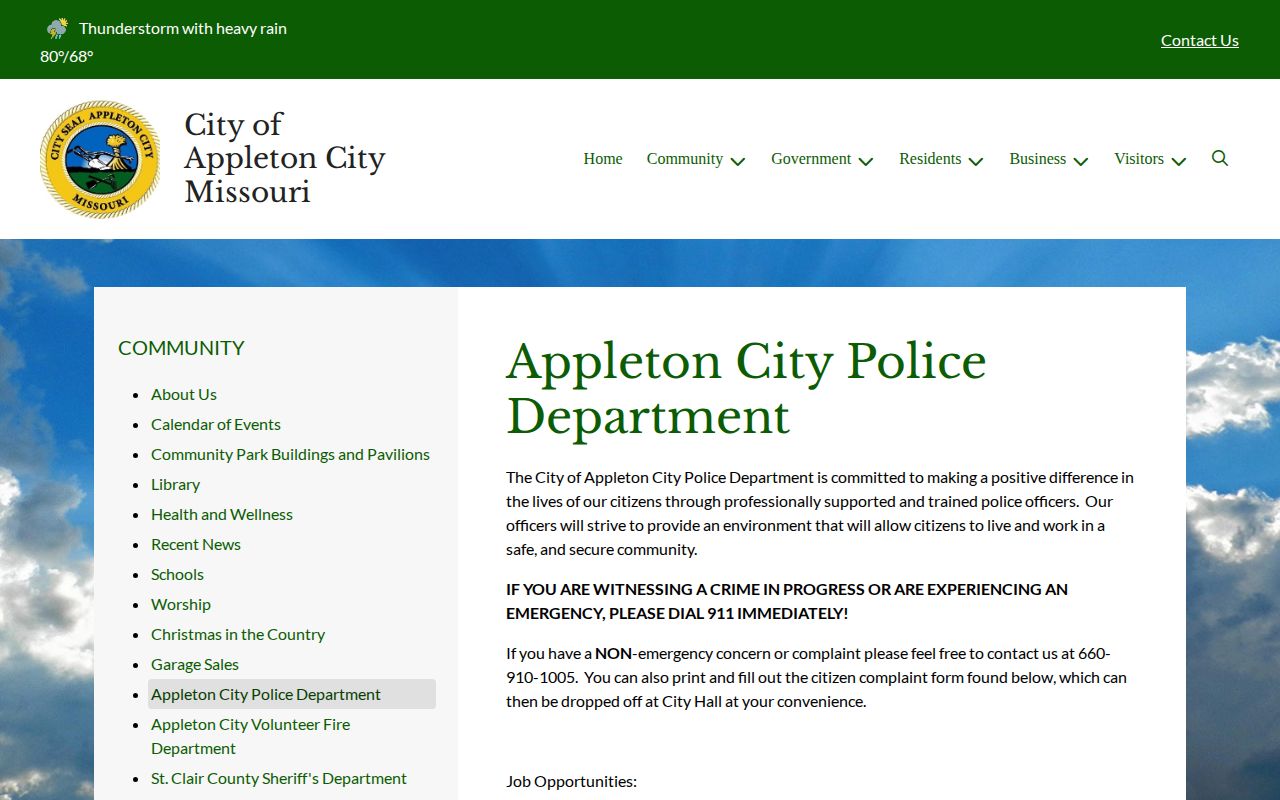 Official Appleton City Police Department webpage with local contact information